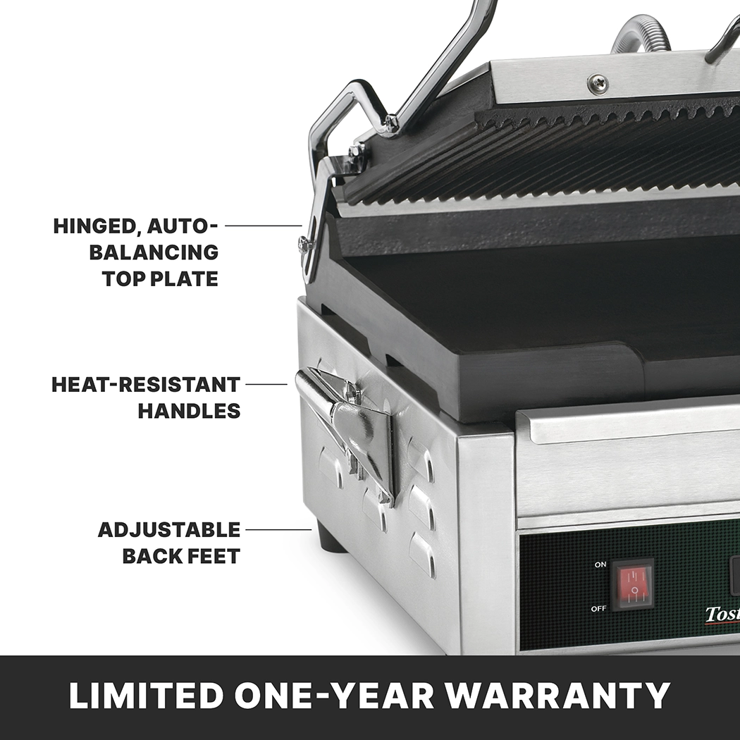 Ribbed and Flat Panini Grill with Timer, 14.5" x 11"